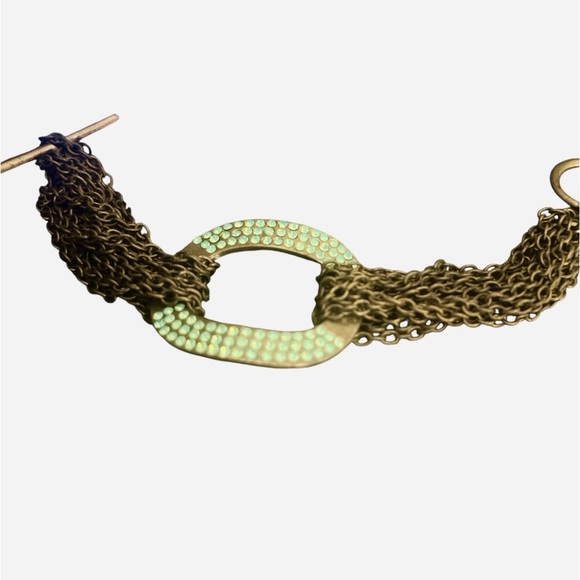 Y2K Vintage Multi Chain Statement Bracelet with Rhinestone Middle, Made in NYC - Picture 2 of 4